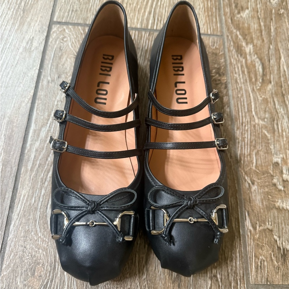 Anthropologie Bibi Lou Horsebit Moto Ballet Flats - black leather- size 9 - Picture 3 of 11